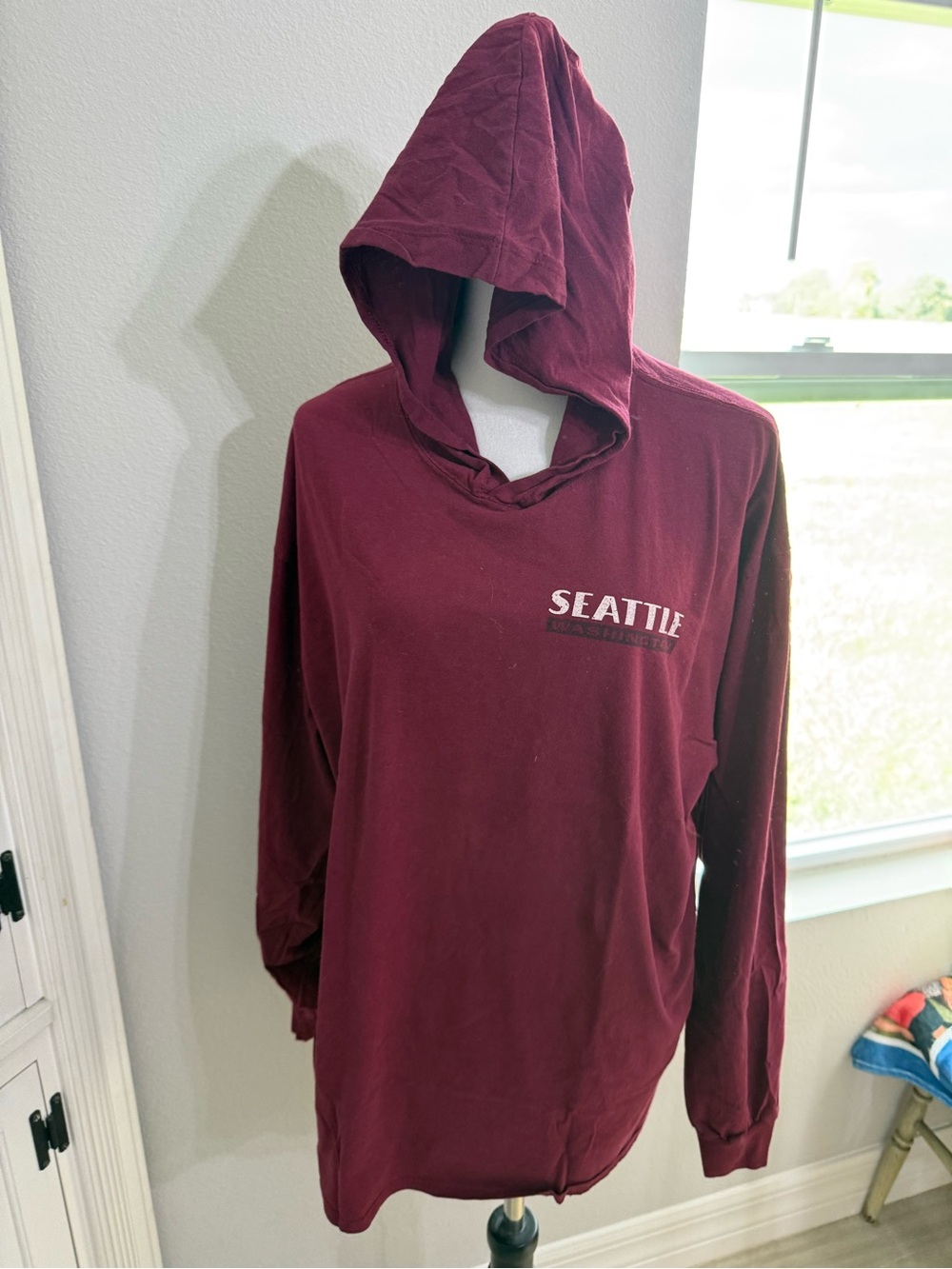 Fruit of the Loom Maroon Seattle Hooded Long Sleeve Tee
